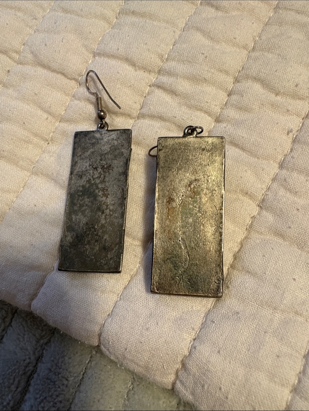 Rectangular Patterned Drop Earrings in Deep Red and Blue - Picture 3 of 5
